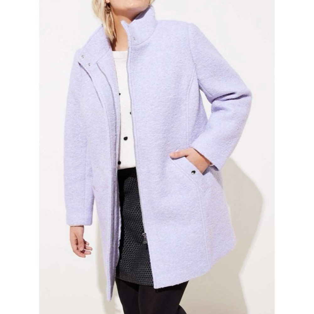 LOFT Plus Coat Lavender Purple Wool Blend Boucle Zip Up Funnel Neck Pea Coat 16